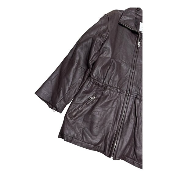 ANDREW MARC LEATHER Luxury Designer Brown Business Casual Coat Womens Large - Picture 6 of 7